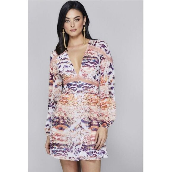 Guess by Marciano Dresses & Skirts - Guess by Marciano Leopard Orange/Purple Techno Lace Trim Dress XS